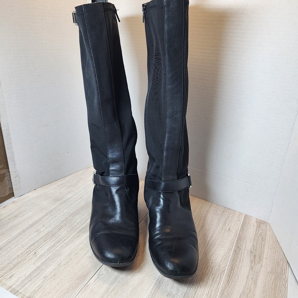 Etienne Aigner Boots Women's SIZE 6.5 Black Roping Riding Buckles Heel - Picture 11 of 16
